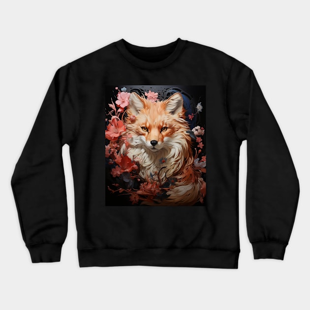 Kitsune Fox Japanese Nine Tailed Fox Cherry Blossom Flowers Crewneck Sweatshirt by Spit in my face PODCAST